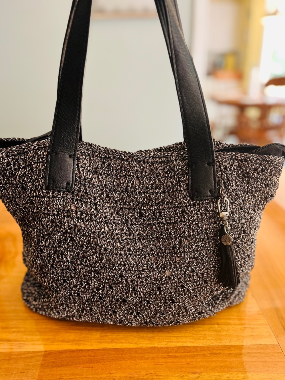 The Sak Fairmount Tote Shoulder Bag Crochet Black & Gray